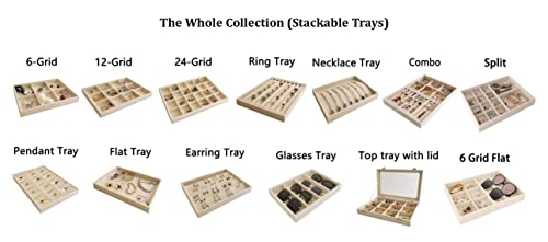 Premium Grade Beige Velvet Jewelry Organization Tray Multifunction 6 Grid Open Tray Drawer Insert Closet Divider Stackable Organizer - color: 6 Grid Open Tray