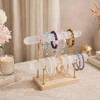 RattanView Selenite Bracelet Holder Display Stand Crystal Healing Goth Bracelet Display Stand Detachable Jewelry Wrap Watch Organizer Holder with Wooden Base for Bangles Charging Clean (2 Tier) - style: 2 Tier