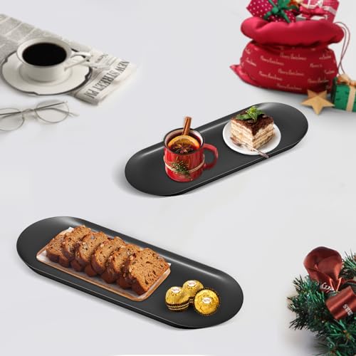 2PACK Small Black Trays for Decorative, Oval Vanity Tray for Bathroom, Kitchen Sink Trays for Countertop, Stainless Steel Jewelry Dish Trinket Tray, Perfume Key Candle Tray (Black, 9" × 3.8") - color: Black, size: 9" × 3.8"