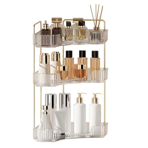 YCIA&DONE Corner Bathroom Counter Organizer, Makeup Organizer for Vanity, Skincare Cosmetic Perfume Tray, Corner Countertop Shelf Rack Storage for Bathroom Kitchen 3 Tiers (Clear White) - color: White, size: 3-Tier