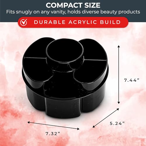 Masirs Small 360 Rotating Makeup Organizer - Mini Yet Spacious Cosmetic Storage Solution with Multiple Compartments - The Perfect Spinning Make-Up Caddy for Vanity or Bathroom Counter (Round - Black) - color: Round Black