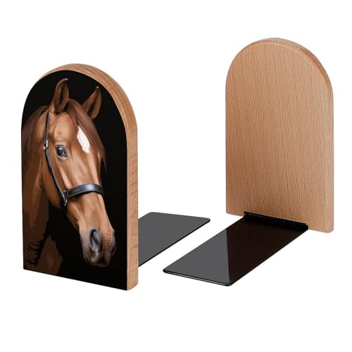 Smart Brown Horse Book Ends Decorative Wood Bookends for Shelves Kids Room Desk Home Office Book Stoppers for Magazines,Books, DVDs, 1 Pair/2 Pieces(5x3.1 in) - color: Smart Brown Horse
