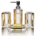 4-Piece Gold Bathroom Accessories Set — Soap Dispenser, Soap Dish, Mouthwash Cup & Toothbrush Holder, Acrylic with Brushed Gold Accent, Luxury Bathroom Vanity Countertop Organizer for Home - color: Gold