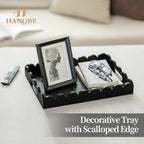 Hanobe Decorative Tray for Coffee Table: Serving Tray Decor with Scalloped Edge - Black Entryway Decor for Living Room Kitchen Counter