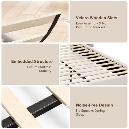 Luxury Queen Size Bed Frame with LED Lights and Nightstands, Modern Velvet Upholstered Platform Bed Frame with Oversized Headboard, Buttons Around, No Box Spring Needed, Beige | Breathable material - color: Beige-velvet, size: Queen