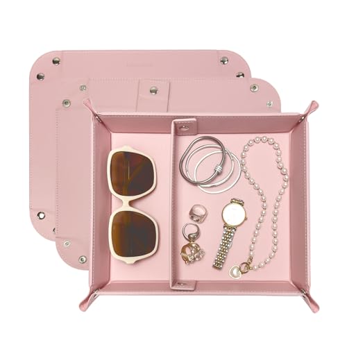 UnionBasic Medium Valet Tray, Jewelry Tray for Rings Watches Earrings, Entryway Catchall Caddy for Coins Keys Change, Nightstand Bedside Valet Holder, Trays for Electronic Gadgets, Candy Pink Plus - color: Candy Pink, size: 9.5" x 7.9" x 2"
