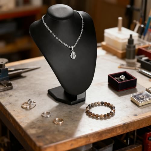 TENINYU Professional 3D Necklace Display Stand, Leatherette Jewelry Bust Holder, 8.5 Inch Chain Organizer Tower for Home Display (Black Leatherette) - color: Black Leatherette