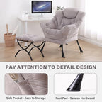 Tiita Modern Lazy Chair with Ottoman, Large Accent Armchair, Leisure Sofa Armchair with Footrest for Bedroom, Living Room, and Dorm Rooms - color: Light Grey