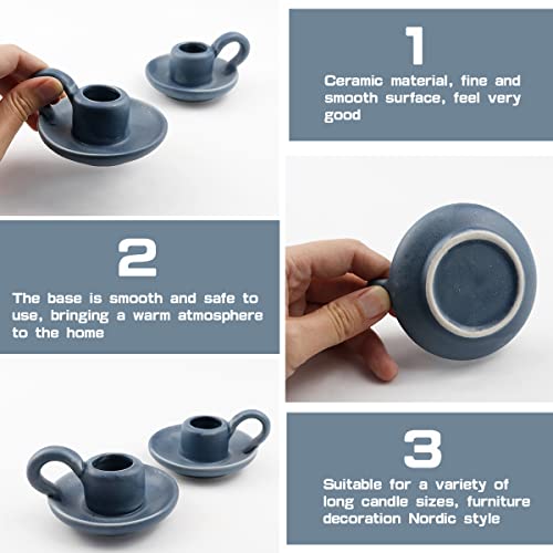 Set of 2 Ceramic Candle Holders，Taper Candle Holder with Handle Nordic Style Candle Burning Display Holder for Home Wedding Party Anniversary Housewarming Gifts （Blue） - color: Color 3