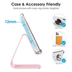 OMOTON Upgraded Aluminum Cell Phone Stand for Desk, C1 Durable Cellphone Dock with Protective Pads, Smart Stand Designed for iPhone17, 16/15/14/13 Pro Max Air, iPad mini, Android Phones,Rose Gold - color: Rose Gold