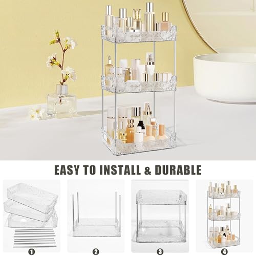 3-Tier Bathroom Counter Organizer Countertop Storage, Dresser Organizer Vanity Tray for Makeup, Perfume Organizer Cosmetics Skincare Shelf - Clear - color: Clear White, size: 11" x 6.3" x 15.8"