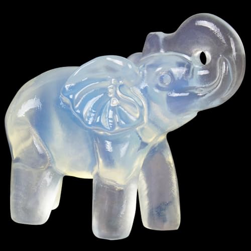 2 Inch White Opalite Crystal Elephant Sculpture Handcrafted Healing Stone Animal Figurine Spiritual Home Decor Lucky Charm Gift for Wealth Success Positive Energy and Meditation Lovers - color: Opalite Elephant-02