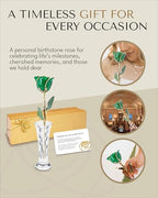 Forever Rose Hand-Dipped in 24K Gold, Emerald-Inspired May Birthstone with Sparkles, Real Rose in Luxury Gold Gift Box & Clear Glass Bud Vase – Perfect Ready to Gift for May Birthday or Any Occasion - color: May Emerald