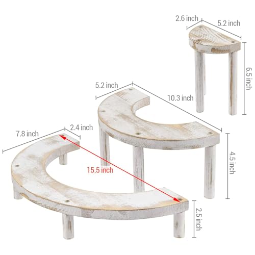 MyGift 3 Tier Wooden Display Riser Stand, Cupcake Stand & Perfume Organizer, Rustic Whitewashed Tiered Display Shelf for Desserts, Nail Polish, Makeup, Plants & Collectibles - color: Whitewashed