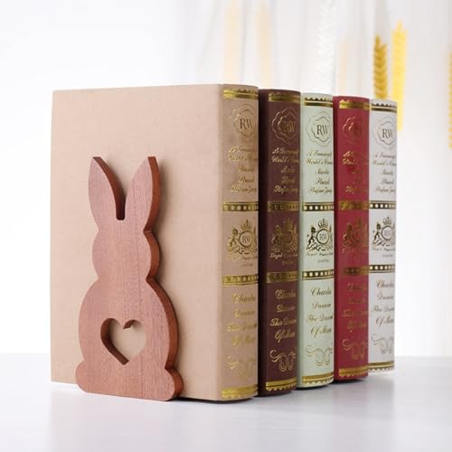 2PCS Cute Rabbit Book Ends - A Detachable Design Decorative bookends ，The Bottom is Equipped with an Anti-Slip Foam pad, the for Book Lovers (Ebony Wood) - color: Ebony Wood
