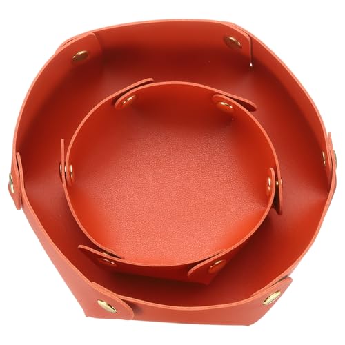 uxcell 2 Pcs Valet Tray for Women and Men, PU Leather Jewelry Tray Entryway Table Bedside Nightstand Catchall Storage Organizer for Jewelry Key Coin Watch Wallet (2 Size, Orange) - color: Orange