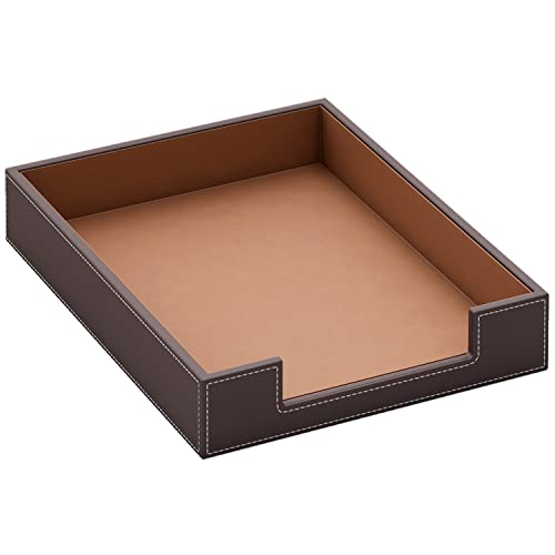 Leather Letter Tray, Thipoten Elegant Desk Organizer for Office Supplies, Mail, Paper, File, Magazine, Perfect Office Organization for Desktop(Brown) - color: Brown