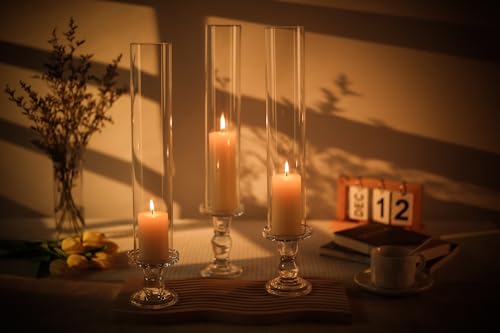 CYS EXCEL 6 PCS (H:14" D:2.5") Glass Hurricane Candleholder Tubes | Open-Ended Bottomless Cylinder, Chimney Tube for Taper Candles and Candlesticks - size: 2.5" wide x 14" tall
