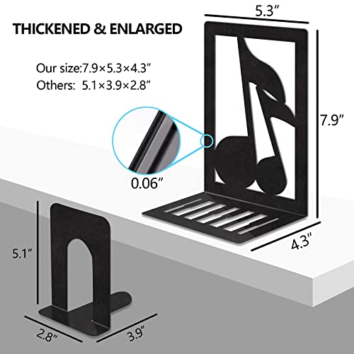 Book Ends,Metal Bookend,Bookend Decorative Heavy Book Ends for Shelves, Home Decorative Bookends for Heavy Books,Non-Skid Musical Note Bookshelf Holder - style: Music
