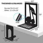 Book Ends,Metal Bookend,Bookend Decorative Heavy Book Ends for Shelves, Home Decorative Bookends for Heavy Books,Non-Skid Musical Note Bookshelf Holder - style: Music