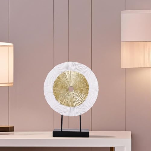 12" Tall Abstract White Gold Round Sculpture - Unique Home Decoration for Above Cupboard Decor, Living Room Coffee Table, Console, Office, Entrance, Table Centerpieces (White Gold) - color: White Gold