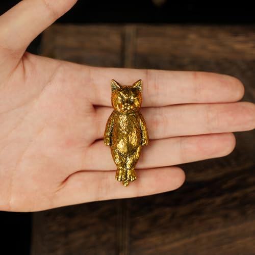 CHOVY Solid Brass Cat Figurines Set - Lying Down Animal Sculptures 100% Pure Brass, Handcrafted Vintage Collectible, Mid-Century Modern Desk Decor for Office, Living Room Shelf & Gift for Pet Lovers - color: Lying Flat Cat