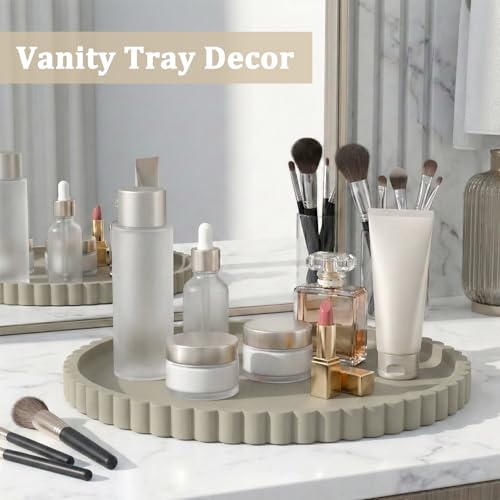 Silicone Bathroom Vanity Tray, Modern Round Decorative Tray for Countertop, Waterproof & Unbreakable Cosmetic Perfume Organizer, Extra-Thick & Sturdy, Easy to Clean Candle Tray (Khaki, 10 inch) - color: Khaki, size: 10"