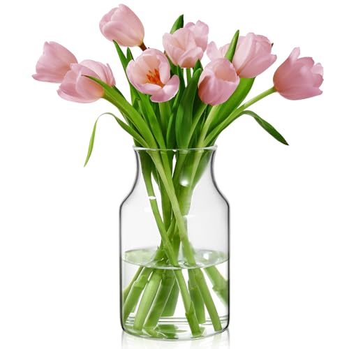 Clear Glass Vase, 4.7x7.8-inch Glass Flower Vase for Plants, Wide Mouth Vase for Home, Wedding, Living Room, Dining Table - size: 4.7”Wx7.8"H