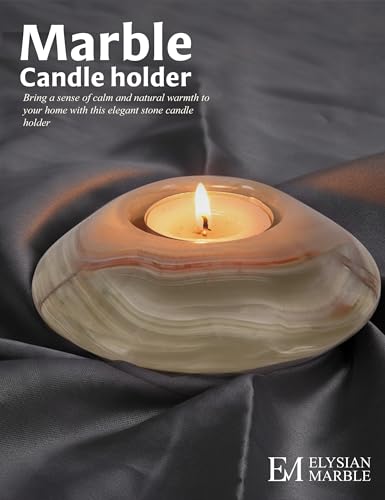 Tealight Candle Holders Set of 2 – Handcrafted Natural Marble Tea Light & Votive Holders, Decorative Stone Candle Holder Pair for Home Décor, Dining Table, Coffee Table & Wedding Decor - color: Green, size: 3.5" Inches