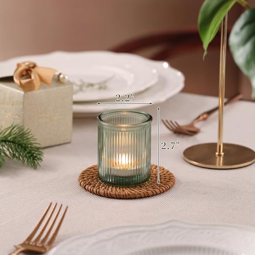 NITIME 32Pcs Ribbed Green Votive Candle Holders, Tea Light Candle Holders Glass for Table Centerpiece, Green Candle Holders for Wedding, Bridal Shower and Tea Party Decorations - color: Green