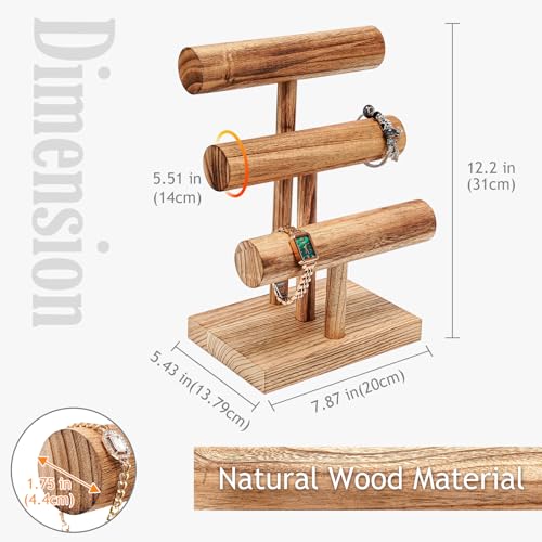 ProCase Bracelet Holder Display Bracelet Organizer, Wooden Bracelet Stand for Selling, T-bar Bangle Storage Rack Wood Watch Display Tower for Business - 3 Tier, Nature - color: Nature, size: 3 Tier
