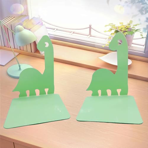 Artkingdome Cartoon Dinosaur Bookends, Book Ends Racks Stand, Nonskid Slip Dino Reading Room Decor, Metal Bookends, Decorative Gift - color: Light Green