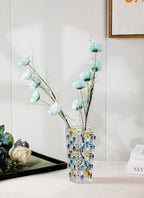 Magcolor Hand Painted Blue Woven Glass Vase -Crystal Flower Vase- 7.7 inch, Glass Plant Vase for Floral Arrangements, Centerpieces, Weddings, Housewarming, Centerpiece Home Deco. - color: Blue