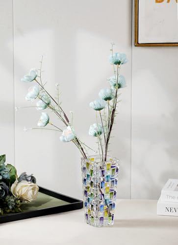 Magcolor Hand Painted Blue Woven Glass Vase -Crystal Flower Vase- 7.7 inch, Glass Plant Vase for Floral Arrangements, Centerpieces, Weddings, Housewarming, Centerpiece Home Deco. - color: Blue