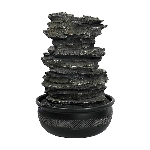 15.7" High Rock Cascading Tabletop Fountain, Zen Meditation Indoor Waterfall Feature with LED Light for Home Office Bedroom Relaxation - color: 15.7"