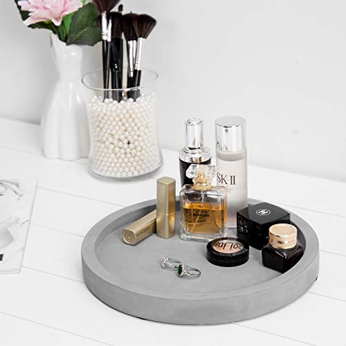 MyGift 11-inch Modern Gray Concrete Round Bathroom Vanity Tray, Cologne and Perfume Tray for Dresser Top - color: Gray-11 Inch Round