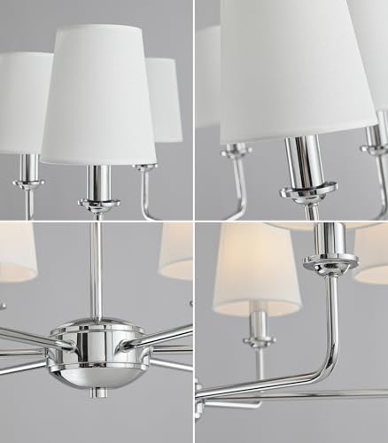 Modern 6 Light Chrome Chandelier with White Fabric Shades Elegant Ceiling Light,Farmhouse & Industrial Pendant Chandelier for Dining Room Living Room Bedroom,E12 Base - color: Chrome