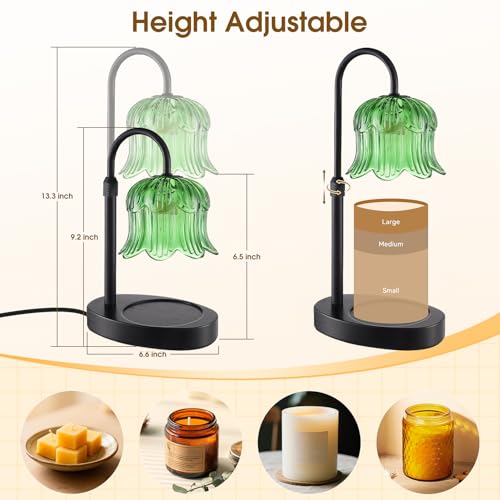 Candle Warmer Lamp Adjustable Timer Electric－Green Flower-Shaped Wax lamp - color: Green