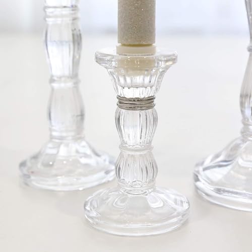 3 Pack Glass Candle Stick Holders - Clear Crystal Taper Candles Holder– for Buring Candles, Led Taper Candle,Party and Wedding Centerpieces, Table Decoration - color: Glass-clear, size: 3 Pack