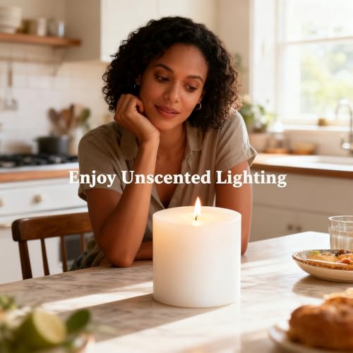 4x4 Inch White Pillar Candles, 2 Packs, 200-Hours Long Burning Time Totally, Unscented Large White Candles for Mantel Decor, Home Holiday Table Decor, Smokeless & Dripless - size: 4x4