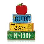 Yuntau 4 Pcs Teacher Appreciation Gift Wooden Apple Table Decoration Guide Teach Inspire Block Sign Apple Tiered Tray Decor Graduation Back to School Teachers Gift for Office Classroom - style: Apple