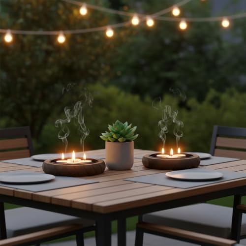 Rustic Wooden Candle Holders | 2-Pack Distressed Vintage Pillar Candle Plates with Fire-Resistant Metal Insert | Shabby Chic Farmhouse Decor for Wedding & Dining Table (Black) - color: Black