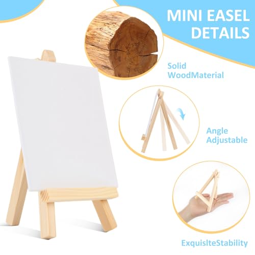 60 Pcs 5 Inch Mini Wood Display Easel, Small Wooden Easel Stand Art Craft Painting Triangle Stand Canvas Holder for Card Artist Photos Tabletop