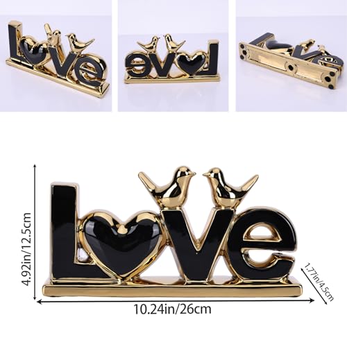 DOVDOV Black and Gold Ceramic Love Sign Sculpture with Heart and Bird Statues, Modern Home Decor Accents for Living Room Coffee Table, TV Stand, Entryway and Shelf, Wedding or Housewarming Gift - color: Bg