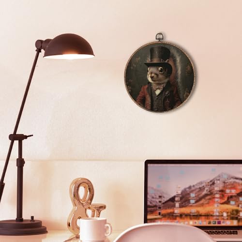 Hxlac Victorian Squirrel Round Wall Art Framed, Vintage Victorian Style Animal Round Wall Decor, Autumn Squirrel Hanging Canvas Prints Wall Sculptures for Farmhouse Home Room Decor, 10x10 Inch - color: squirrel victorian