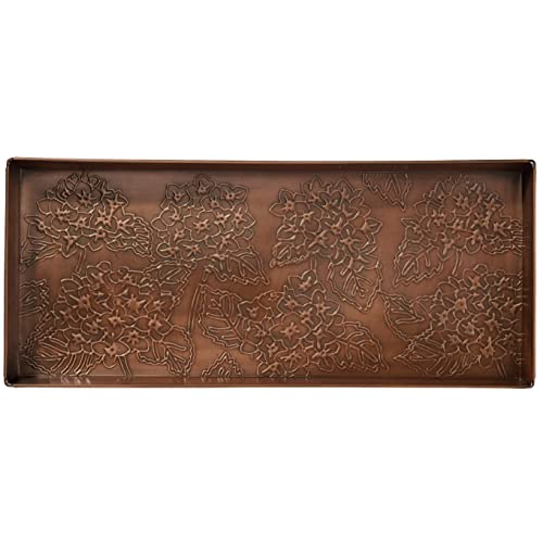 HF by LT Mophead Hydrangea Pattern Metal Boot-Tray, 30 x 13 inches, Antique Copper - color: Hydrangea Design, Antique Copper