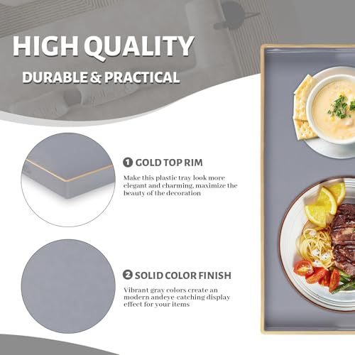 MAONAME Gray Serving Tray with Handles, Modern Grey Decorative Tray for Coffee Table, Plastic Rectangular Gray Trays for Ottoman, Bathroom, Decor, 15.8” x 10.2” x 1.4" - color: Gray, size: 15.8" x 10.2" x 1.4"