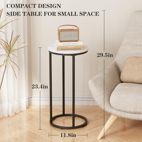 C Shaped End Table, Couch Side Tables for Living Room, Round Sofa End Table with Metal Frame, Small Wooden Snack Table for Bedroom, Small Spaces, Easy Assembly (Black,2pcs) - color: Round-black, size: 2pcs