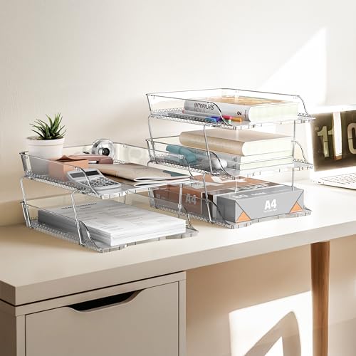 Simple Houseware 3-Tier Crystal Clear Stackable Document Letter Tray Paper Organizer - Desk Organizer for A4/Letter Size Documents, File Sorter, Paper Holder, Office Desktop File Storage, Acrylic Look - color: Clear, size: 3-Tier