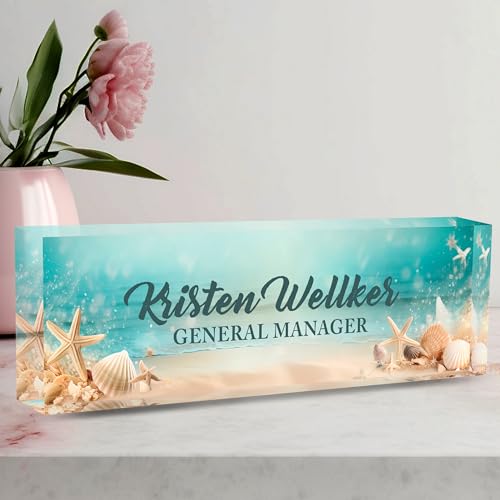 Desk Name Plate Personalized, Name Plate for Desk, Custom Office Desk Decor Office Gifts for Women Men, Acrylic Desk Accessories Employee Appreciation Gifts for Boss, Manager, Teacher, Nurse - color: Blue Underwater World